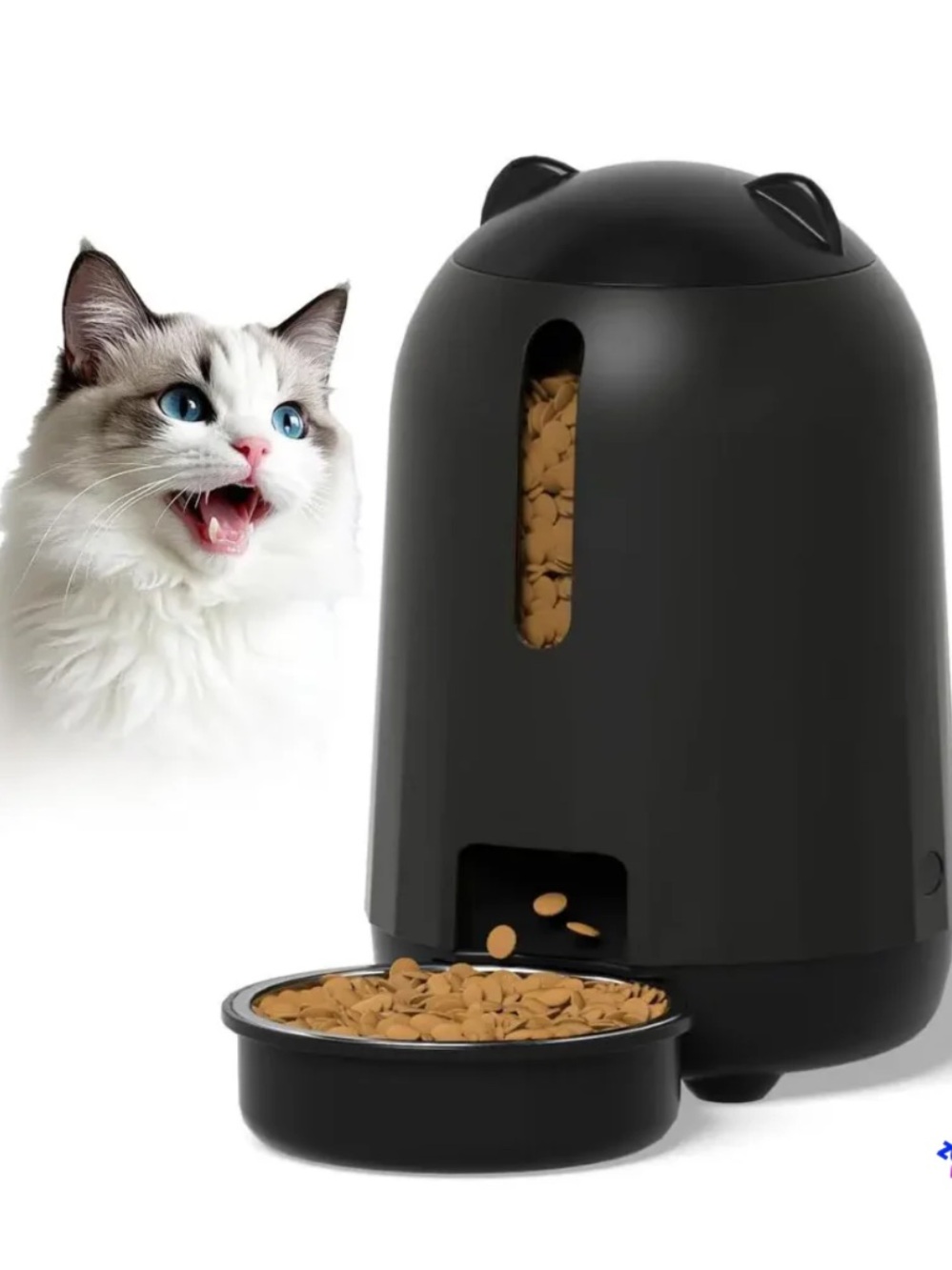 Papifeed Automatic Cat Feeder with Food Window — Black New